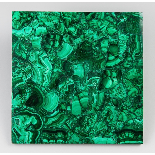 166 - A LARGE MALACHITE SQUARE TILE PLATE.
1.9kg. (25cm x w 25cm x 1cm)