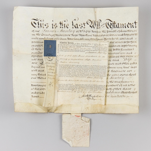 167 - AN EARLY 19TH CENTURY PROBATE DOCUMENT WITH SEALS, DATED 1835.
(h 40cm x 36cm)