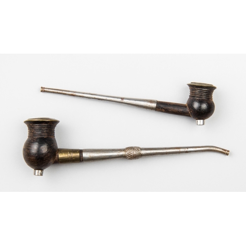 180 - TWO ANTIQUE AFRICAN OPIUM SMOKING PIPES.
(17cm)