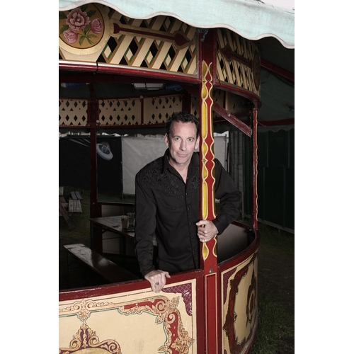 43 - A PAIR OF EARLY 20TH CENTURY FAIRGROUND HOOPLA (OR ‘ROUND STALL’) TOP PANELS. 
With flower cartouche... 