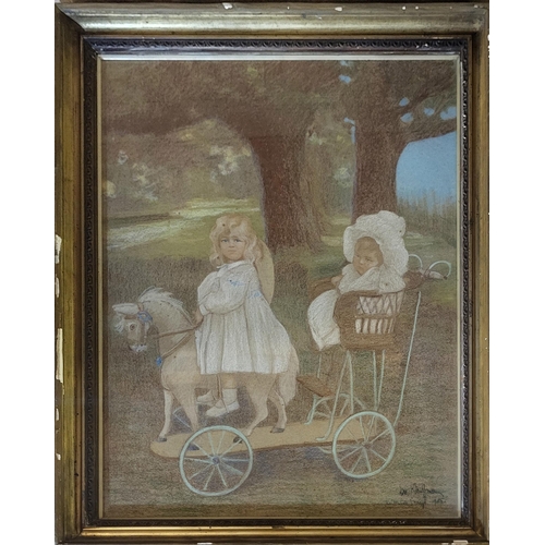 460A - A LATE 19TH/EARLY EARLY 20TH CENTURY PASTEL ON PAPER, GROUP PORTRAIT
Small child with baby on pull a... 