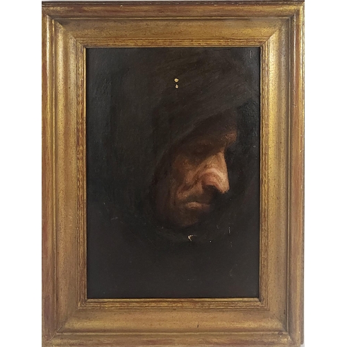 481 - A LATE 19TH CENTURY CONTINENTAL SCHOOL OIL ON CANVAS
Portrait of a hooded man, framed.
37cm X 47cm i... 