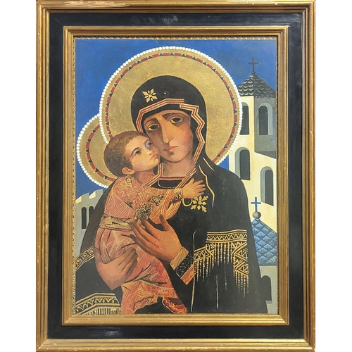 483 - A CONTINENTAL SCHOOL OVERPAINTED PRINT, MADONNA AND CHILD
Framed.
(56cm x 76cm)

Condition: slight d... 