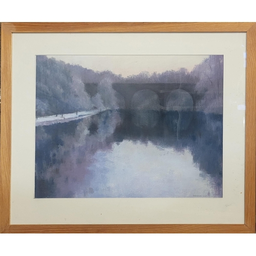 487 - STEVE EMPSON, A CONTEMPORARY WATERCOLOUR
Titled ’River Wear at Durham’, landscape, aqueduct/bridge w... 