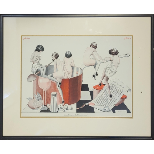 497 - AFTER MAURICE PEPIN,1890 - 1940, AN ART DECO EROTIC PRINT
Titled ‘Becasses et Becassines’, semiclad ... 