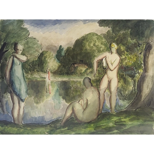 525 - HAROLD HOPE READ, 1881 - 1959, A COLLECTION OF THREE WATERCOLOURS
Landscapes, titled ‘Nudes Bathing’... 