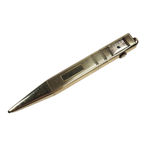 589 - PERY WATCH COMPANY, AN ART DECO 14CT GOLD WATCH AND PROPELLING PENCIL
Rectangular form dial with Ara... 