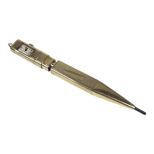 589 - PERY WATCH COMPANY, AN ART DECO 14CT GOLD WATCH AND PROPELLING PENCIL
Rectangular form dial with Ara... 