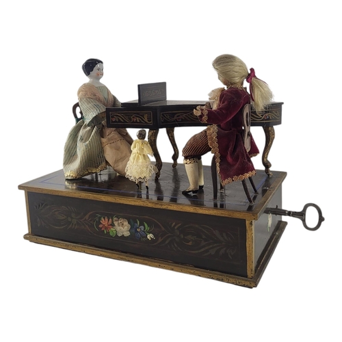 610 - A MID 19TH CENTURY AUSTRIAN ‘THE MUSIC LESSON’ AUTOMATA MUSIC BOX
Three figures wearing period attir... 