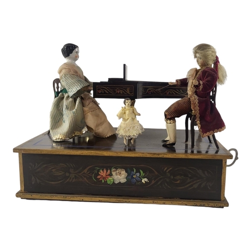 610 - A MID 19TH CENTURY AUSTRIAN ‘THE MUSIC LESSON’ AUTOMATA MUSIC BOX
Three figures wearing period attir... 