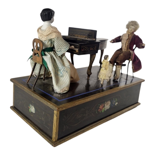 610 - A MID 19TH CENTURY AUSTRIAN ‘THE MUSIC LESSON’ AUTOMATA MUSIC BOX
Three figures wearing period attir... 