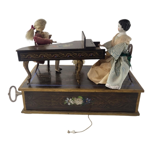 610 - A MID 19TH CENTURY AUSTRIAN ‘THE MUSIC LESSON’ AUTOMATA MUSIC BOX
Three figures wearing period attir... 