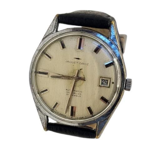 672 - JAQUET DROZ, A VINTAGE STAINLESS STEEL AUTOMATIC GENT’S WRISTWATCH
Having a silver tone dial with ca... 