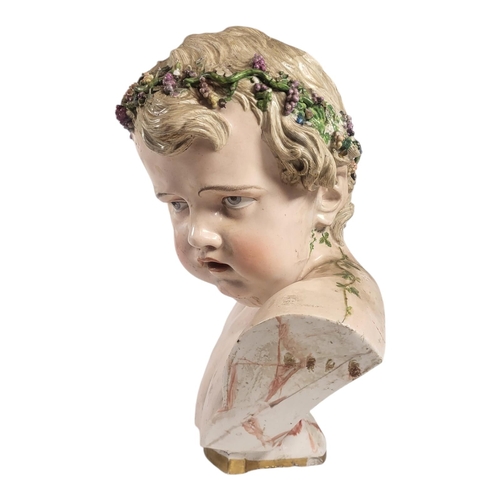 707 - AFTER MEISSEN, A LARGE 19TH CENTURY ‘KINDERKOPF’ PORCELAIN BUST
Young Bacchus wearing a wreath of vi... 