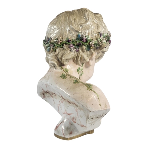 707 - AFTER MEISSEN, A LARGE 19TH CENTURY ‘KINDERKOPF’ PORCELAIN BUST
Young Bacchus wearing a wreath of vi... 