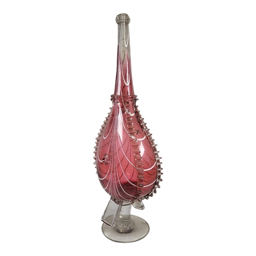 708 - WITHDRAWN A LARGE 19TH CENTURY NAILSEA CRANBERRY GLASS WHIMSY BOTTLE VASE
Having applied decoration ... 