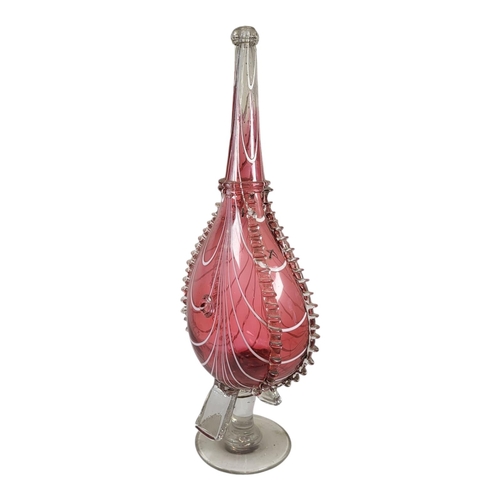 708 - WITHDRAWN A LARGE 19TH CENTURY NAILSEA CRANBERRY GLASS WHIMSY BOTTLE VASE
Having applied decoration ... 