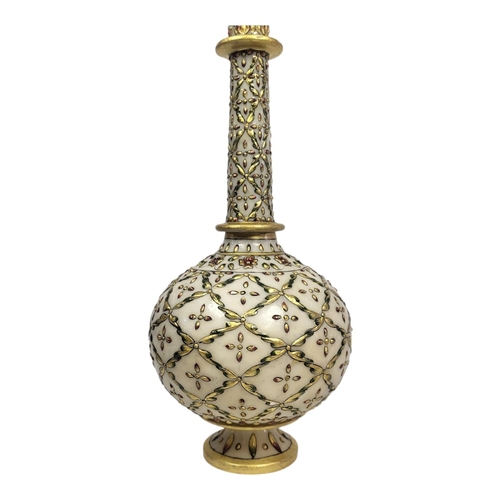 724 - A FINE INDO-PERSIAN ARABESQUE ALABASTER JEWELLED ROSE WATER SPRINKLER, CIRCA 1900
Alabaster bottle s... 