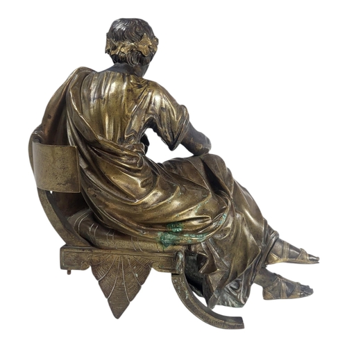 728 - A 19TH CENTURY FRENCH FIGURE OF A CLASSICAL ROMAN SCHOLAR
Seated pose wearing laurel wreath and clut... 