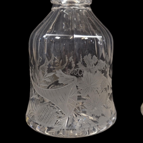 736 - A PAIR OF LATE 18TH/EARLY 19TH CENTURY CUT LEAD CRYSTAL DECANTERS
Mallet form with cut flutes and et... 