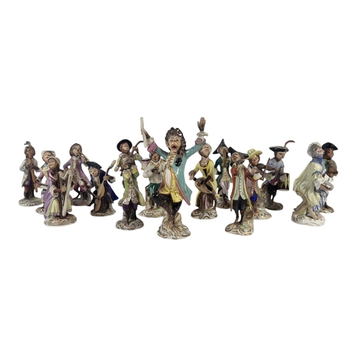 770A - AFTER MEISSEN 18TH CENTURY ORIGINAL, A SET OF 15 PORCELAIN ANTHROPOMORPHIC FIGURES, MONKEY BAND BY R... 