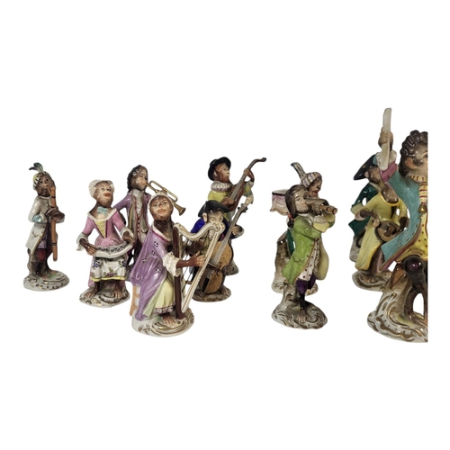 770A - AFTER MEISSEN 18TH CENTURY ORIGINAL, A SET OF 15 PORCELAIN ANTHROPOMORPHIC FIGURES, MONKEY BAND BY R... 