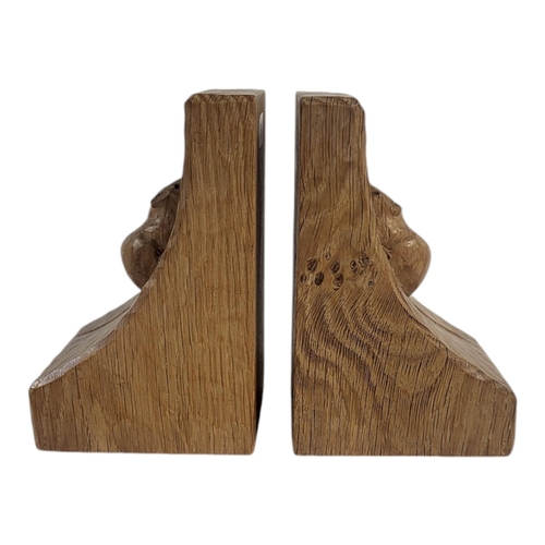 855 - ROBERT THOMPSON, 1876 - 1955, KILBURN, KNOWN AS MOUSEMAN, A PAIR OF EARLY MOUSEMAN DARK OAK CARVED B... 