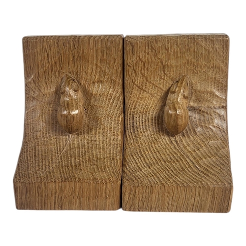 855 - ROBERT THOMPSON, 1876 - 1955, KILBURN, KNOWN AS MOUSEMAN, A PAIR OF EARLY MOUSEMAN DARK OAK CARVED B... 