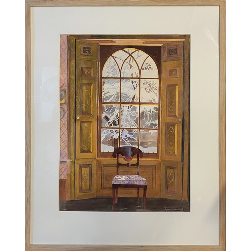 492 - GLYNN BOYD HARTE, 1948 - 2003, WATERCOLOUR
Titled ’Snow’, interior scene, a single chair near window... 