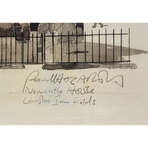 502 - A MID 20TH CENTURY ARCHITECTURAL WATERCOLOUR
Titled ‘ Newcastle House, Lincoln Inn Fields’, detailed... 