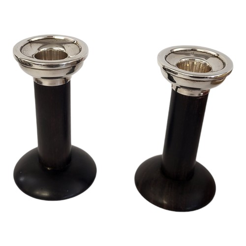 570 - ARTS & CRAFTS INSPIRED GEORGE V PERIOD SOLID EBONY STERLING SILVER MOUNTED DESK CANDLESTICKS
By Char... 