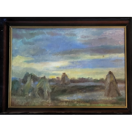 538 - M.J. VAN BESIEN, A CONTINENTAL SCHOOL OIL ON CANVAS, CIRCA 1920
Heystack in countryside at sunset, s... 