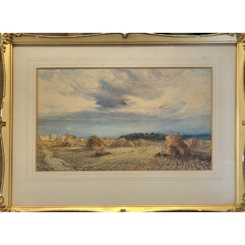 526 - WILLIAM COLLINGWOOD SMITH, 1815 - 1887, WATERCOLOUR 
Landscape, bales of hay with cloudy sky, signed... 