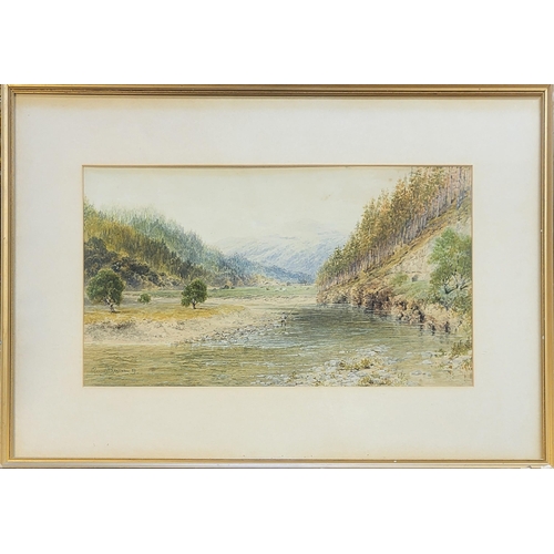 527 - PERCIVAL SKELTON, 1849 - 1887, WATERCOLOUR 
Landscape, river scene, bridge and tall trees, signed lo... 