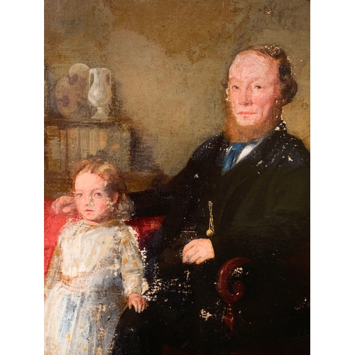 17 - AN UNUSUAL CREEPY 19TH CENTURY OIL ON CANVAS FAMILY PORTRAIT. 

Signed and dated Oct 1870. 

(H 50.5... 