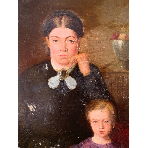 17 - AN UNUSUAL CREEPY 19TH CENTURY OIL ON CANVAS FAMILY PORTRAIT. 

Signed and dated Oct 1870. 

(H 50.5... 