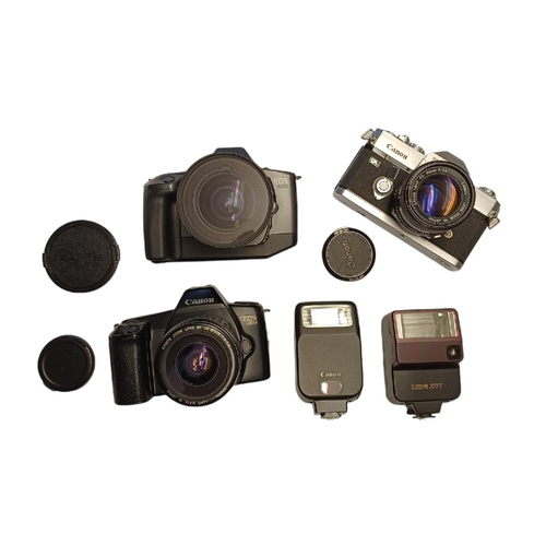 180B - CANON 35mm SLR Film cameras. Including a Pellix QL with 50mm 1.4 lens, Canon EOS1000 with 35-80mm zo... 