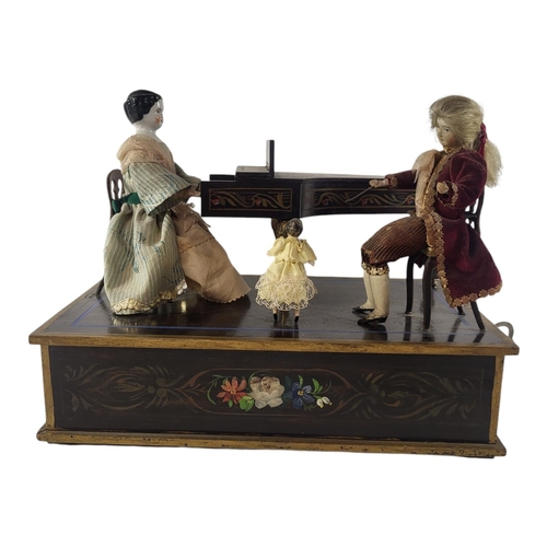 210 - A MID 19TH CENTURY AUSTRIAN ‘THE MUSIC LESSON’ AUTOMATA MUSIC BOX
Three figures wearing period attir... 