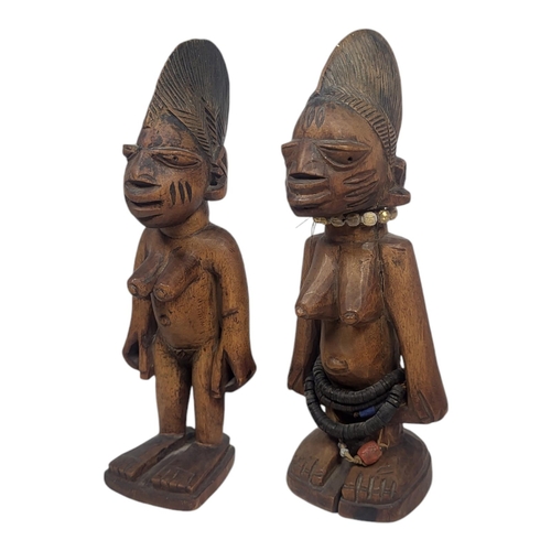 191 - TRIBAL ART INTEREST, A PAIR OF ANTHROPOMORPHIC BAOULE ANCESTRAL WOODEN CARVED FIGURES FROM IVORY COA... 