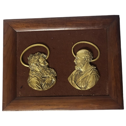 203 - ECCLESIASTICAL INTEREST, A PAIR OF GILDED BRONZED PROFILE BUST OF ST. PETER AND ST. PAUL AS PATRON S... 