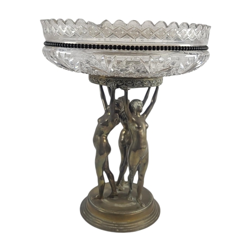 205 - AN IMPRESSIVE CONTINENTAL 19TH CENTURY CUT CRYSTAL GLASS AND BRONZED GILT METAL MOUNTED THREE GRACES... 