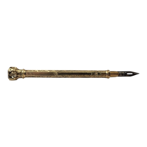 11A - A 19TH CENTURY YELLOW METAL AND HARD STONE COMBINATION PROPELLING FOUNTAIN PEN AND PENCIL
Having a s... 