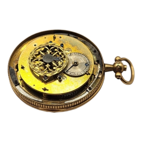 14A - A LATE 18TH/EARLY 19TH CENTURY YELLOW METAL, ENAMEL AND SEED PEARL POCKET WATCH
Allegorical enamel d... 