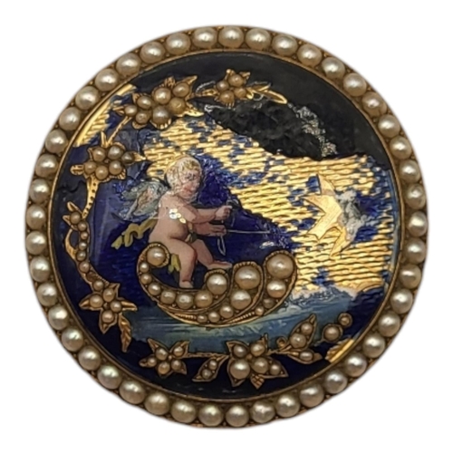 14A - A LATE 18TH/EARLY 19TH CENTURY YELLOW METAL, ENAMEL AND SEED PEARL POCKET WATCH
Allegorical enamel d... 