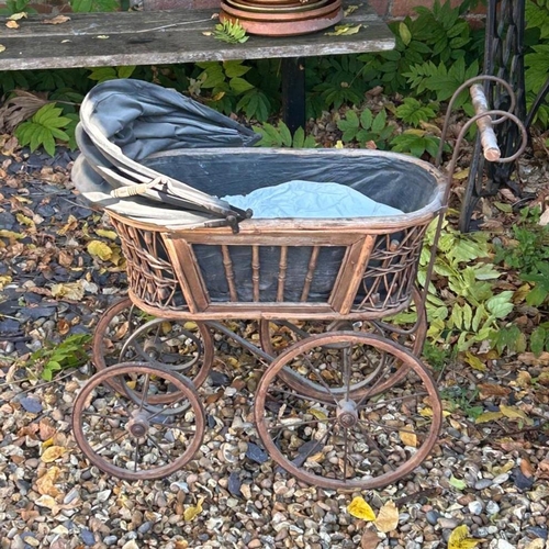 155 - A VICTORIAN STYLE DOLLS PRAMS,
Along with pushchair, with caned bodies on iron frames, spoke wheels.... 