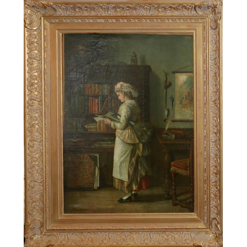 301 - JEAN DANIEL STEVENS, BELGIAN, 1850 - 1920, OIL ON CANVAS
Interior, maid reading whilst cleaning with... 