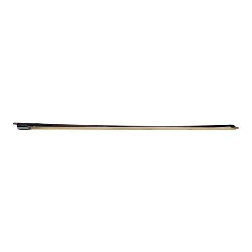 399 - W.E. HILL & SONS, A SILVER VIOLIN BOW
Round stick, ebony frog, stamped ‘W.E.H. & S’, initialled ‘LK’... 