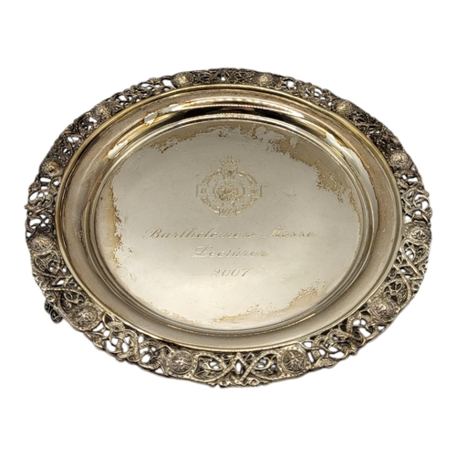 44 - A 20TH CENTURY IRISH SILVER SALVER
The circular form with pierced Celtic design to border and pierce... 