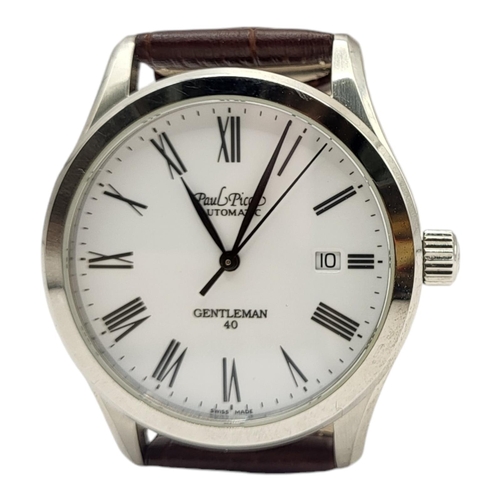 61 - PAUL PICOT, A STAINLESS STEEL GENT’S AUTOMATIC WRISTWATCH
The circular white dial with calendar wind... 