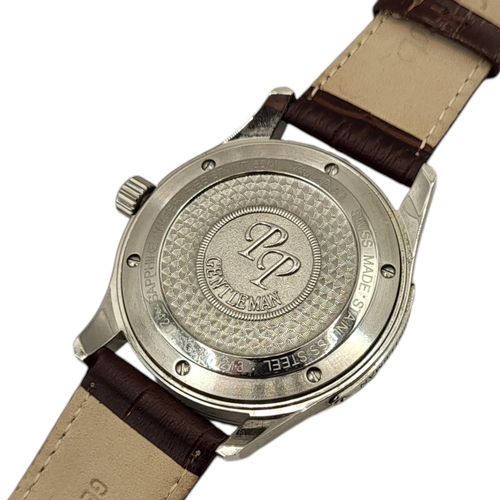 61 - PAUL PICOT, A STAINLESS STEEL GENT’S AUTOMATIC WRISTWATCH
The circular white dial with calendar wind... 